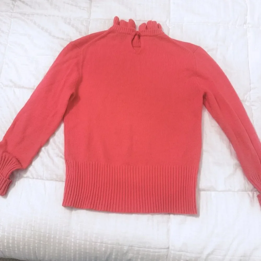 J.Crew Lambswool Blend Ruffle Mock Neck Sweater – melon colored, Size Small